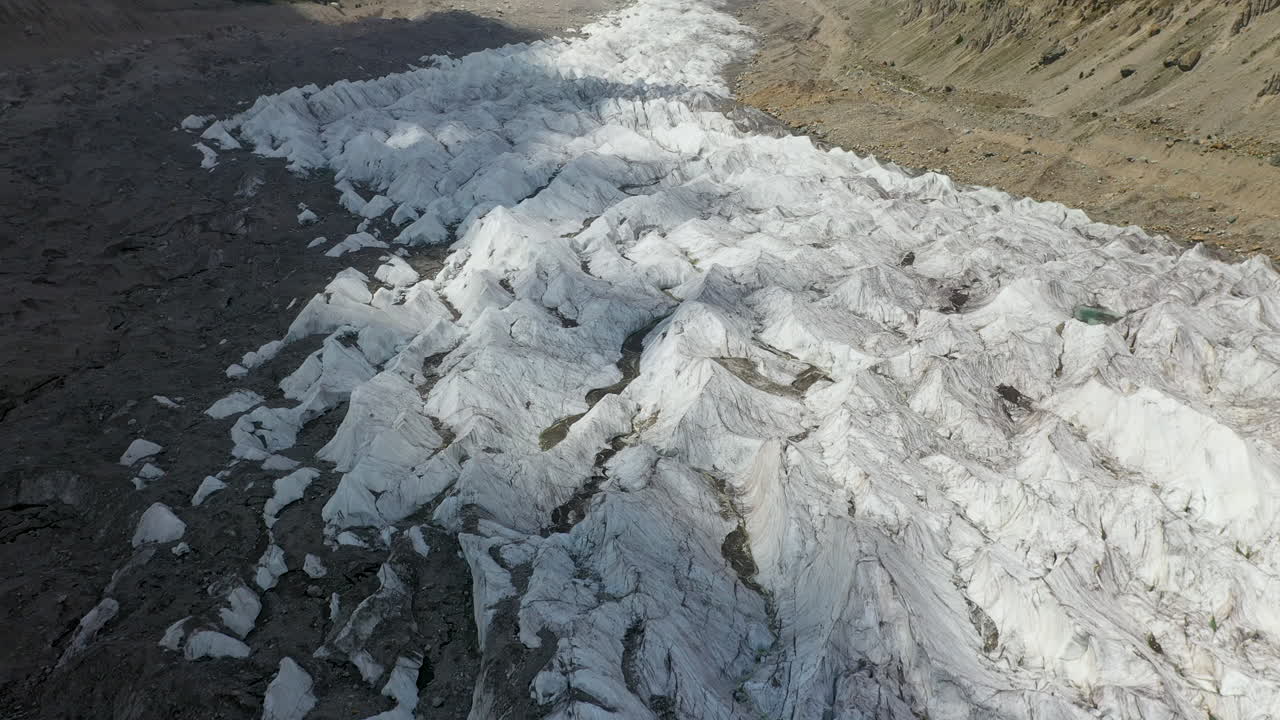 Drone shot over glacier at Fairy Meadows Pakistan, cinematic wide aerial shot