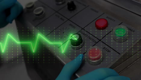 animation of cardiograph over hands pressing buttons