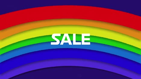 animación del texto de venta sobre el arco iris sobre fondo púrpura