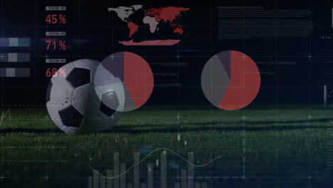 animación del procesamiento de datos financieros sobre el jugador de fútbol pateando la pelota