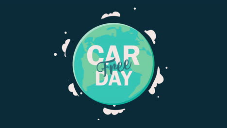 car free day lettering with earth animation