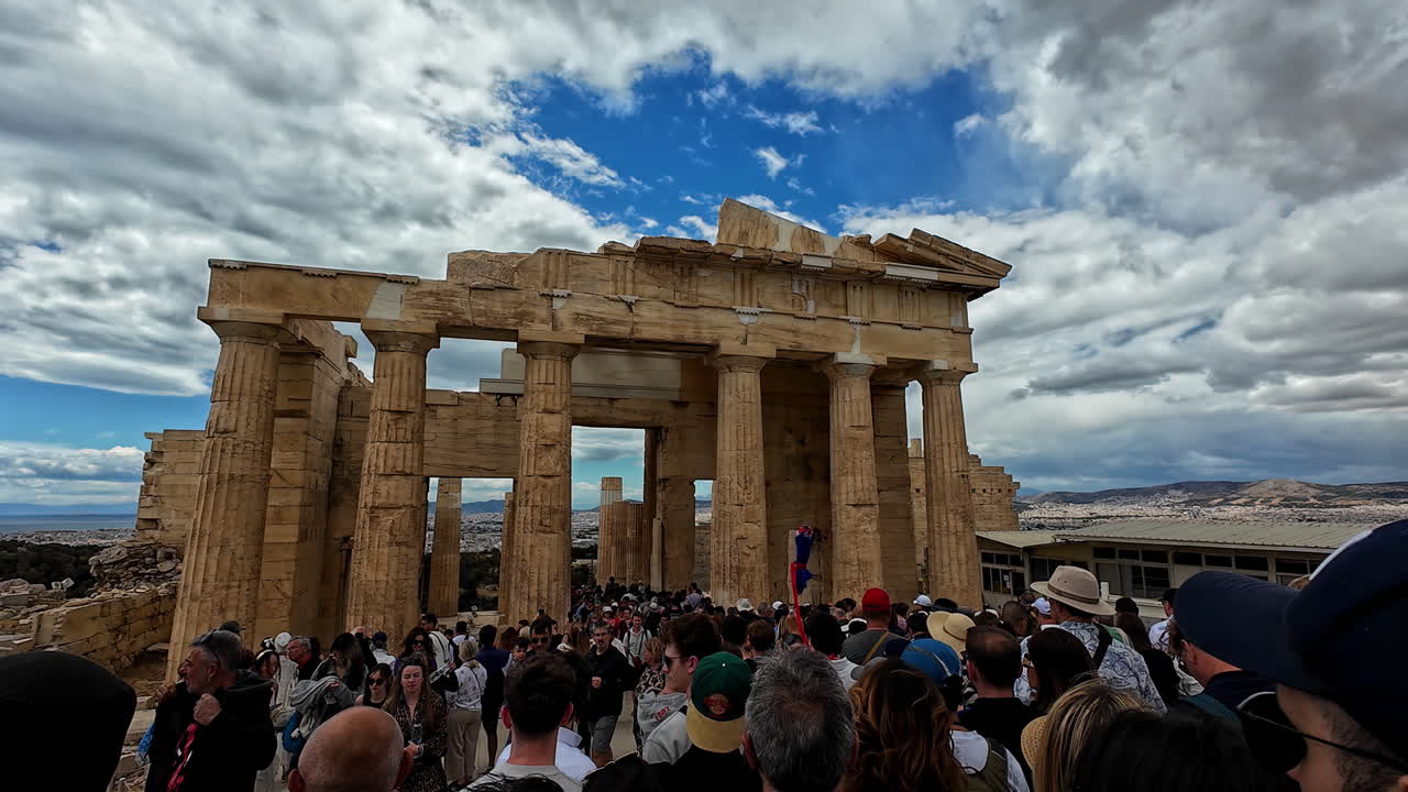 Tourists Visiting the Propylaea at the Acropolis of Athens