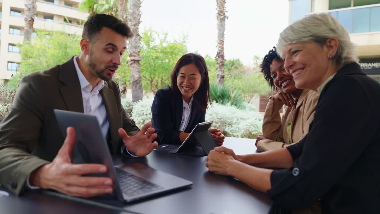 Business team having a meeting outdoors
