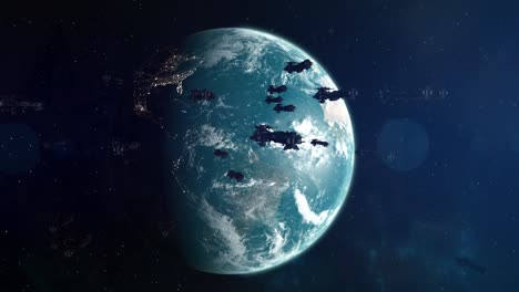 Fleet-of-Spaceships-in-Formation-to-Defend-Earth