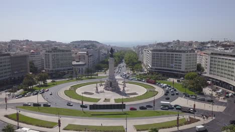 portugal summer day lisbon city marquess of pombal square traffic street panorama 4k