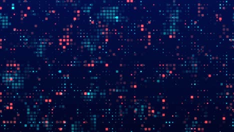 hi tech motion graphic background, square elements and flickering dots on dark background