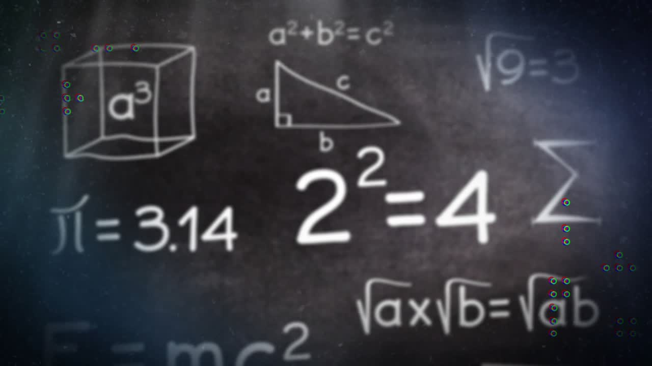 Overlay appearing on dark backdrop wireframe cube rotating glitch crosses pulsing showing math UI