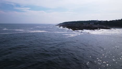 low angle of rocky bluffs on the coast of southern maine on cape elizabeth