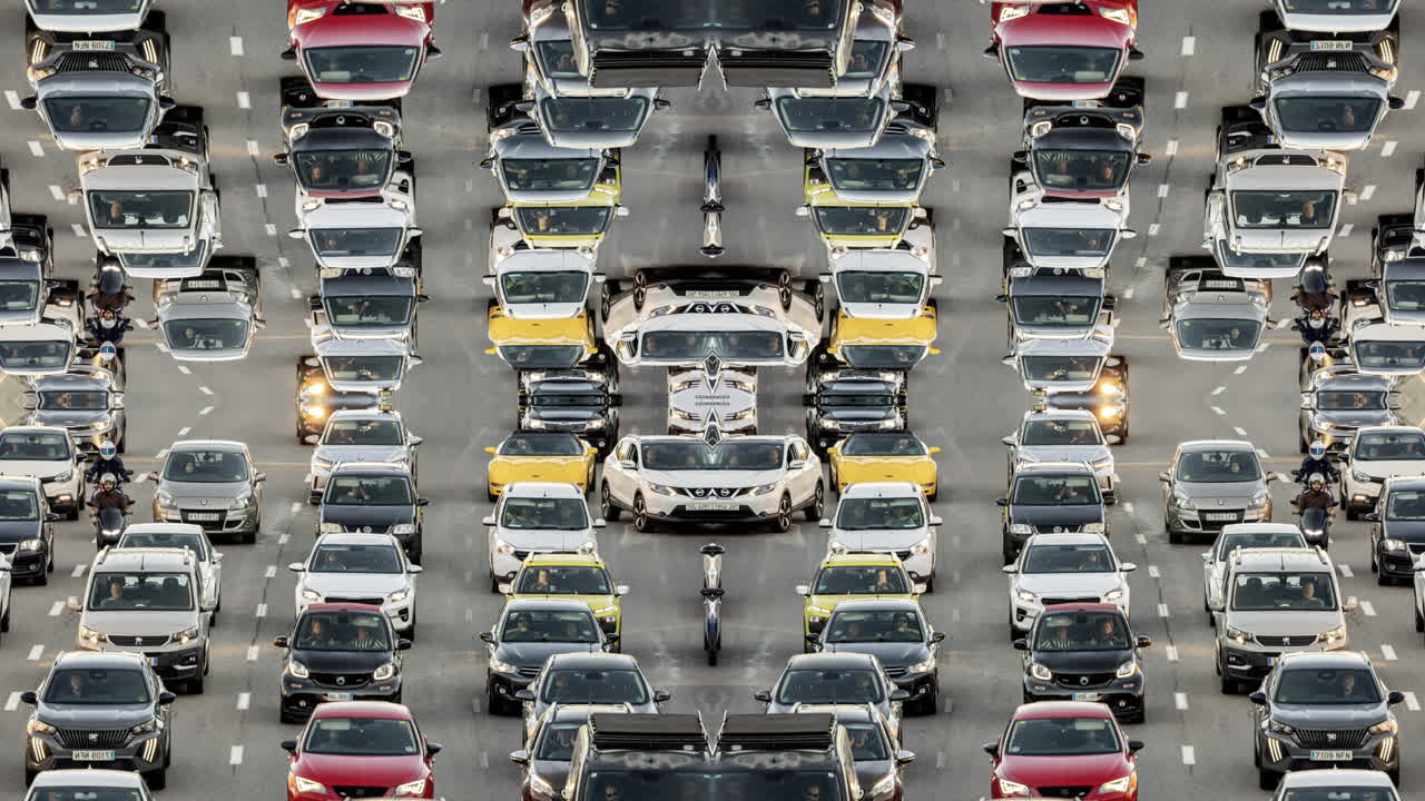 저녁 퇴근 시간 바르셀로나 고속도로의 교통 체증을 추상적인 패턴으로 만들었어요