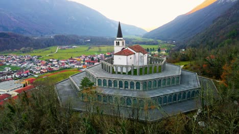 aerial 4k drone footage captures the majestic church of saint anthony, kobarid- slovenia