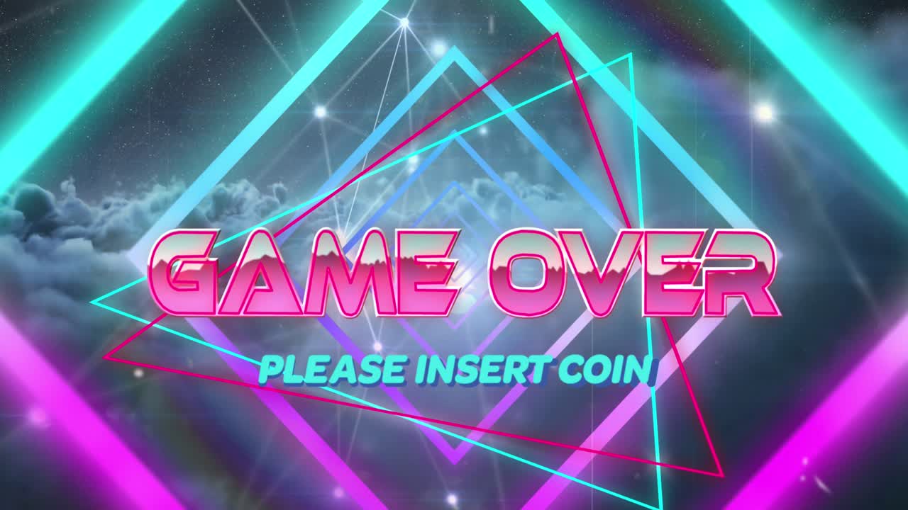 Animazione del testo "Game Over" su scie luminose rosse in movimento.