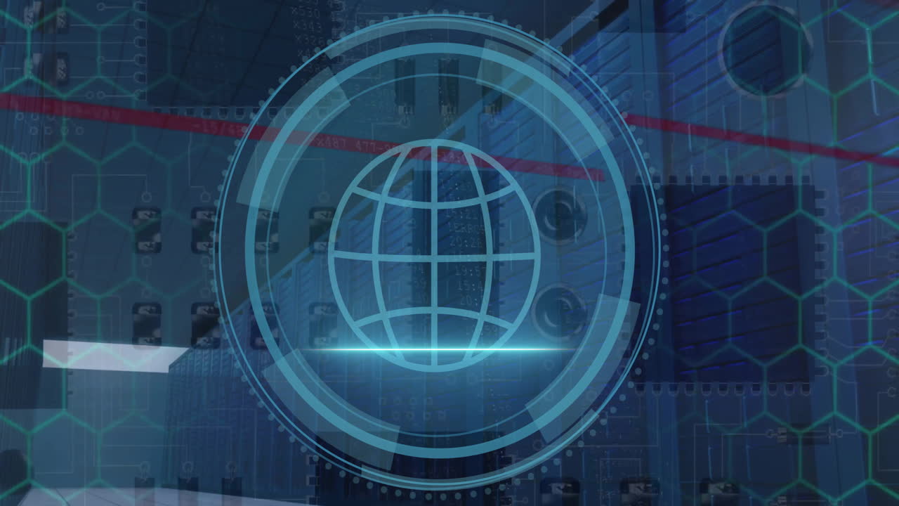 анимация обработки данных и охвата с помощью глобальных компьютерных серверов