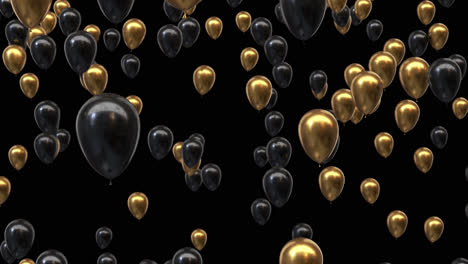 loop fliegende goldene und schwarze ballons mit alpha-kanal