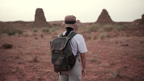 Anonymous-traveler-standing-in-desert-field