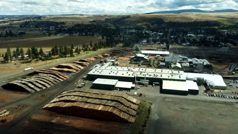 US, Oregon, Elgin, 2025-08-07 - Drone view of the Boise Cascade Plywood Mill