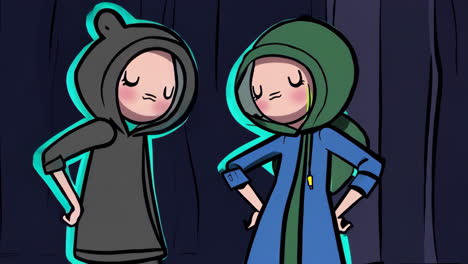 collection of animated scenes featuring sleeping characters and hooded figures