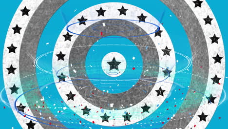 digital animation of round scanners over multiple stars on spinning circles on blue background
