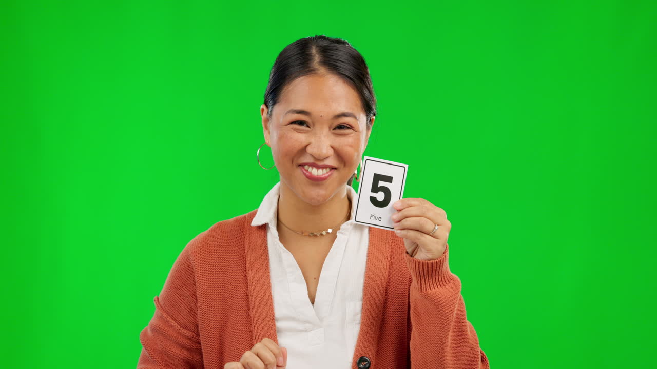 Asian woman, teaching and high five for counting