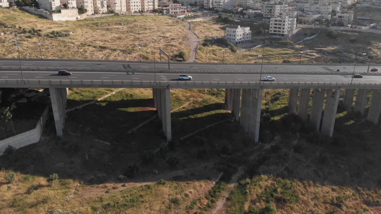 Traffic and bridge in Jerusalem aerial