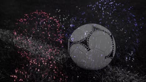 Animation-Von-Feuerwerk-Und-Fußball-über-Dem-Stadion