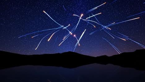 night fireworks display over mountains
