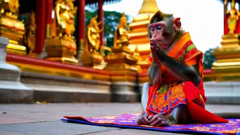 monkey praying at a temple