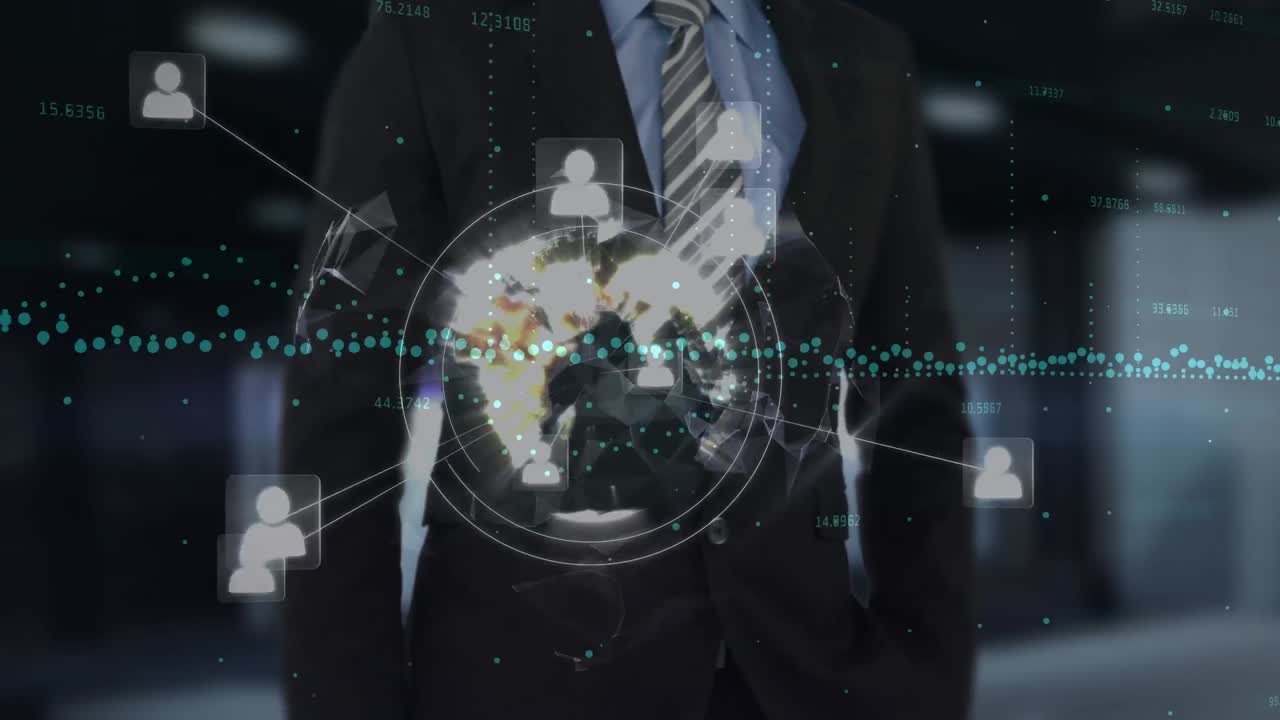 카우카스계 사업가들에 대한 데이터 처리 애니메이션