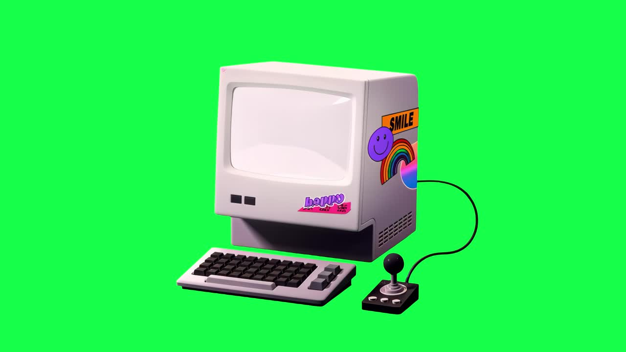 Retro-dator, y2k-animering, transparent 4K-video, green screen