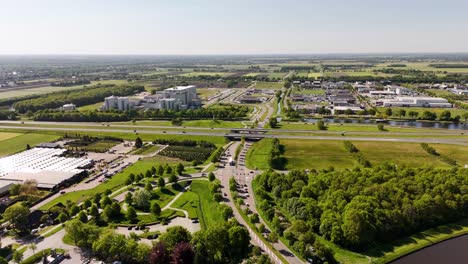 aerial view of a dutch rural highway interchange