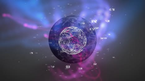animación del globo y los números que giran en el espacio digital