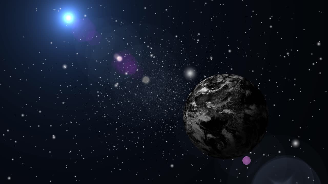 un planeta rocoso sólido con una luz brillante en el universo