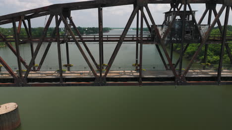 cynthia miller island bridge, old rail bridgeway turned into pedestrian crossing, clinton presidential park bridge, little rock, ar - aerial