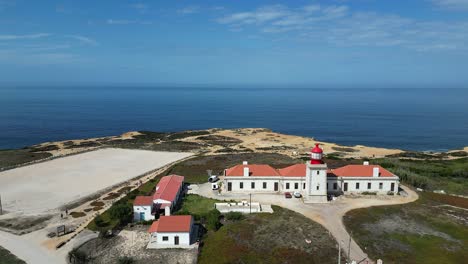 portugal coast aerial retreats to reveal cabo sardao lighthouse