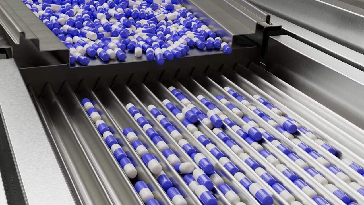Linea di produzione farmaceutica con pillole