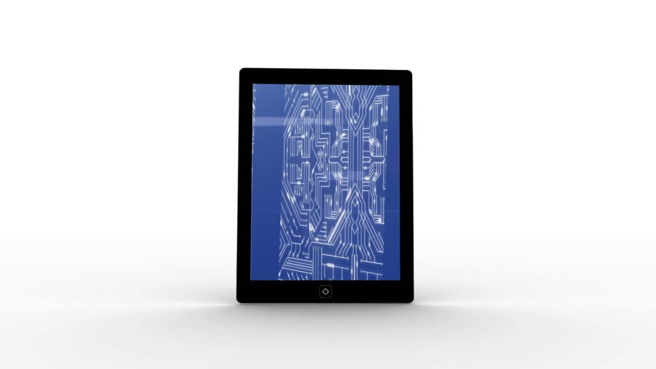 animación de una tableta digital que muestra una placa base en la pantalla