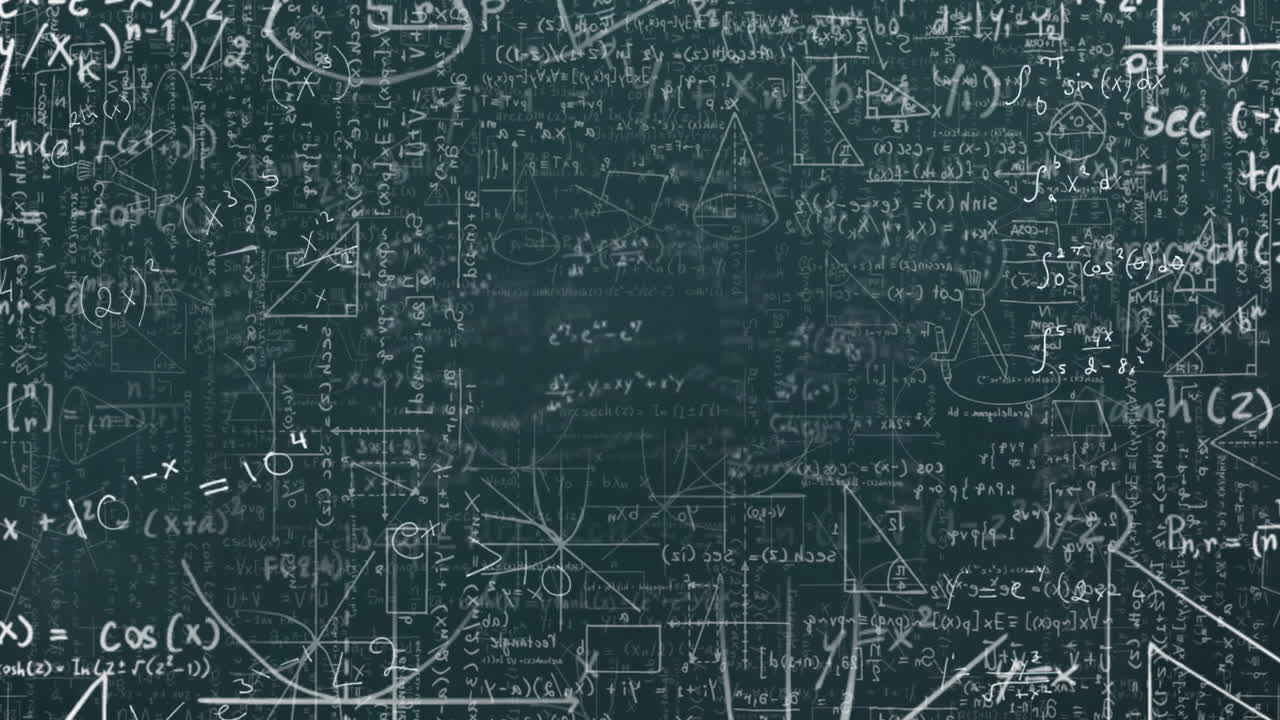 Animation of mathematical data processing over black background