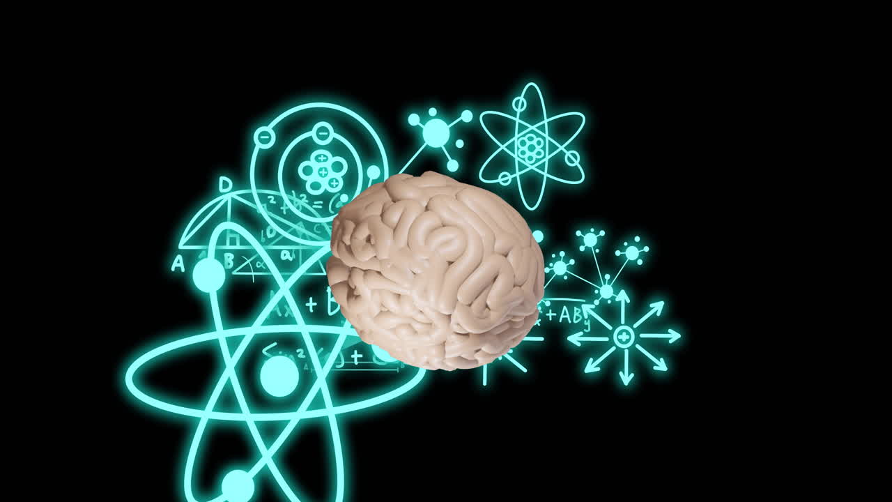 animación del cerebro y procesamiento de datos científicos sobre un fondo negro
