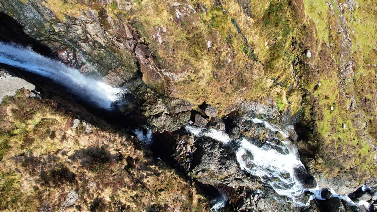 Ireland mountains drone looking down on cascades Mahon Falls Waterford Ireland epic Waterford Mountains