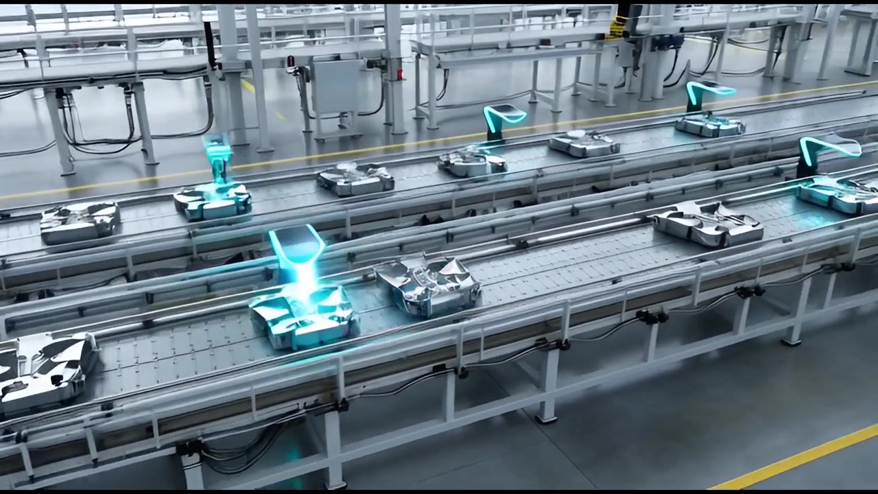 Automated Industrial Assembly Line with Robotic Components