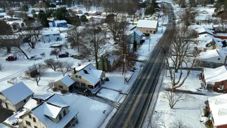 christmas snow in residential town in usa