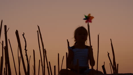 una chica solitaria haciendo artesanía en la playa del atardecer.