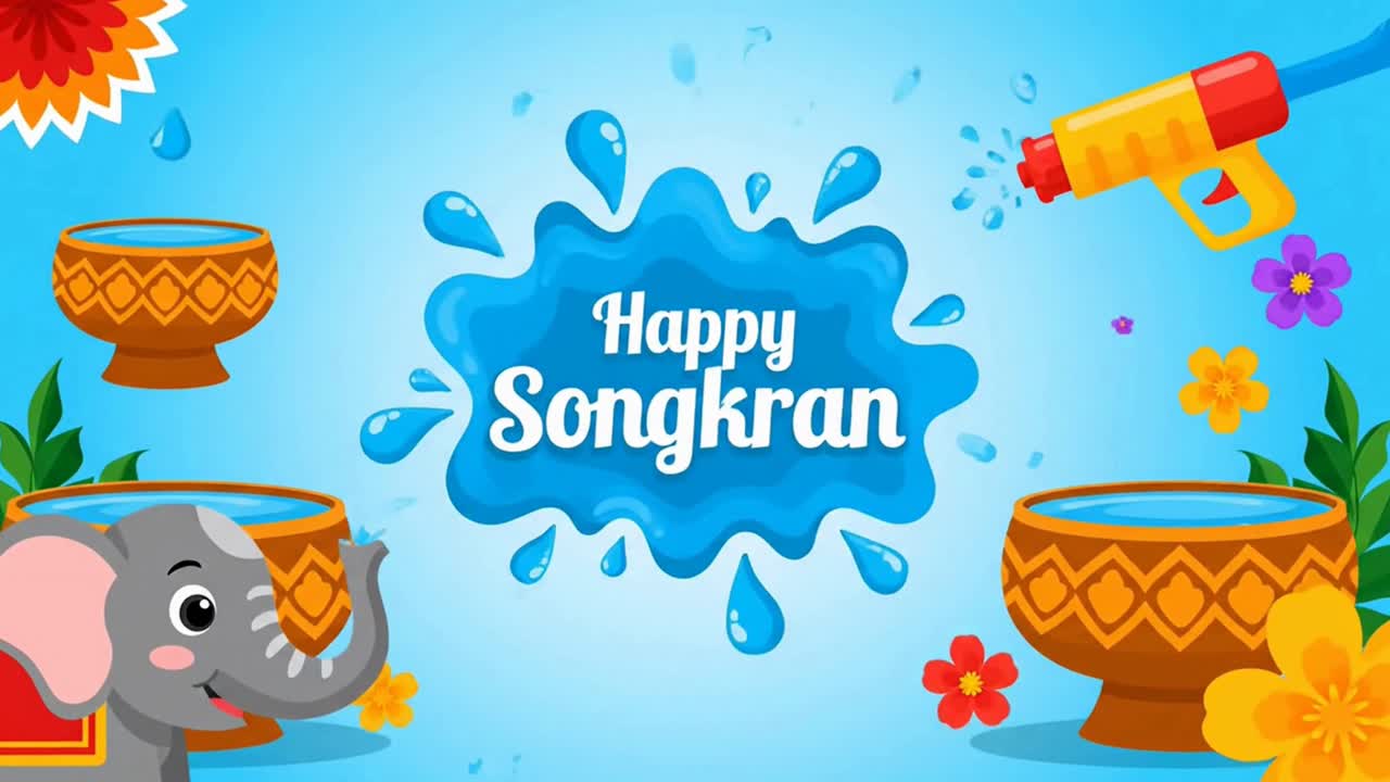 Happy songkran festival animated greeting card | Premium Stock Video ...