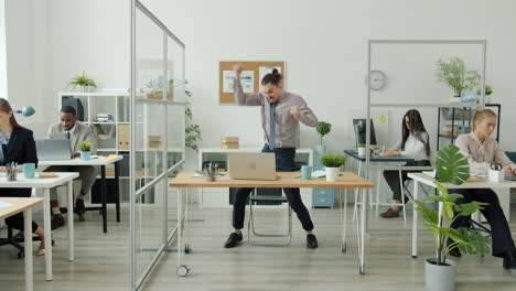 office workers celebrating