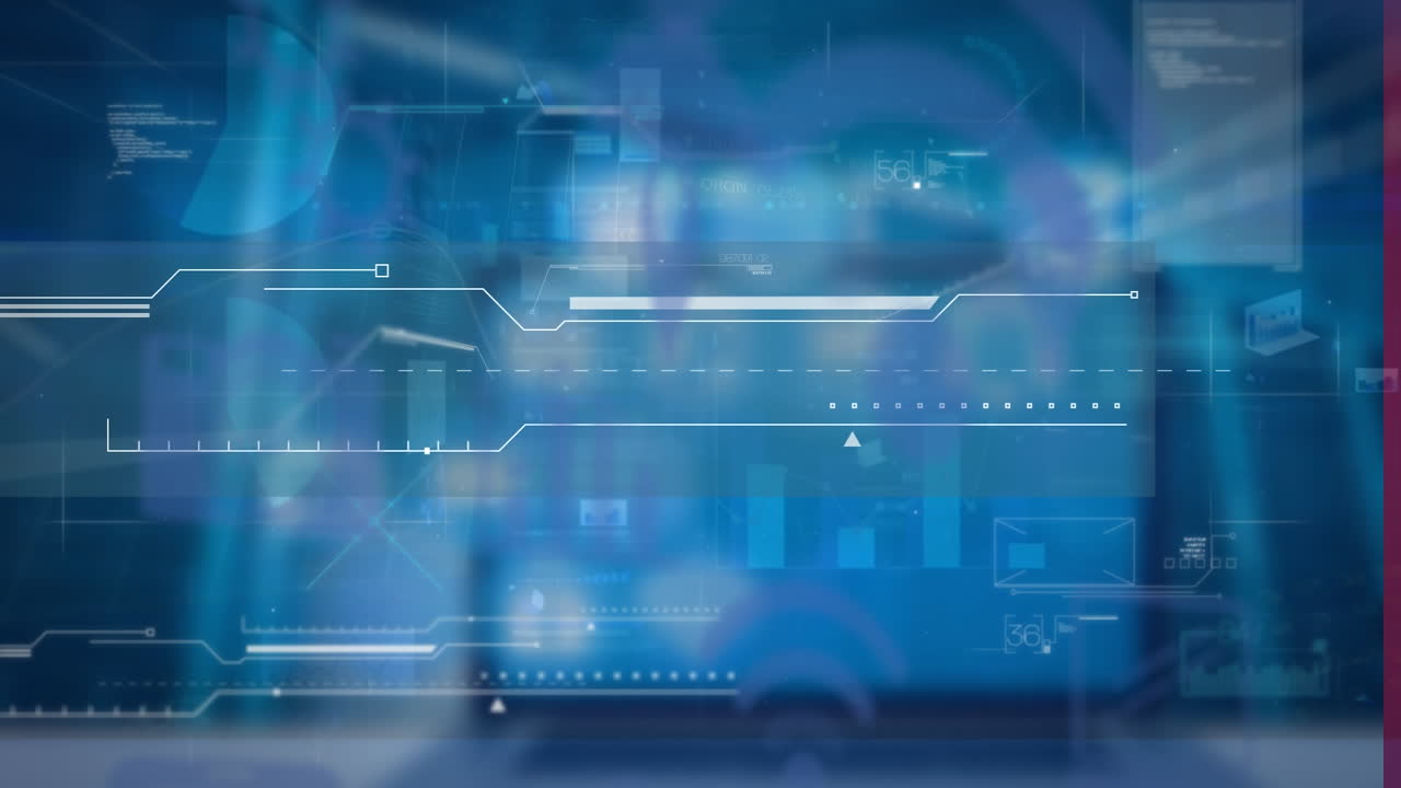 animación de iconos digitales y interfaz con el procesamiento de datos contra un fondo azul