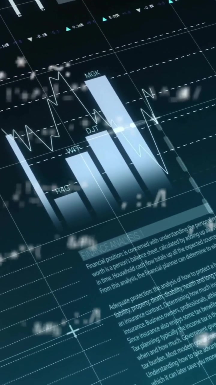 Animation af databehandling og statistik over blå baggrund