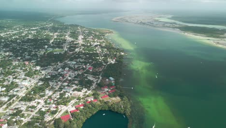 the incredible colors of the bacalar lagoon in mexico seen from the sky