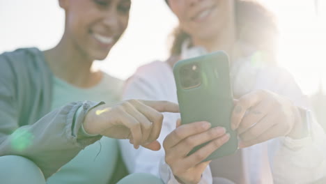 girl friends, fitness and outdoor with phone