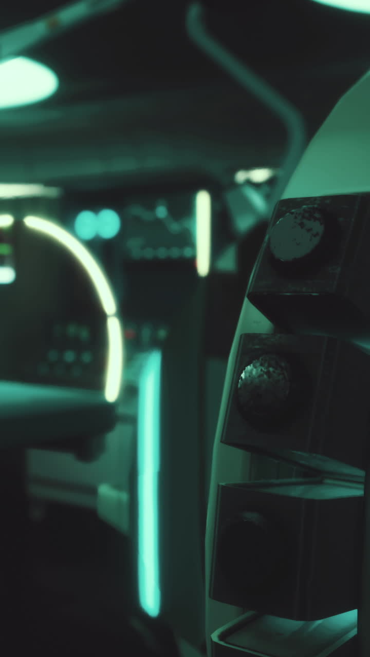 Un primo piano di un pannello di controllo di un'astronave futuristica