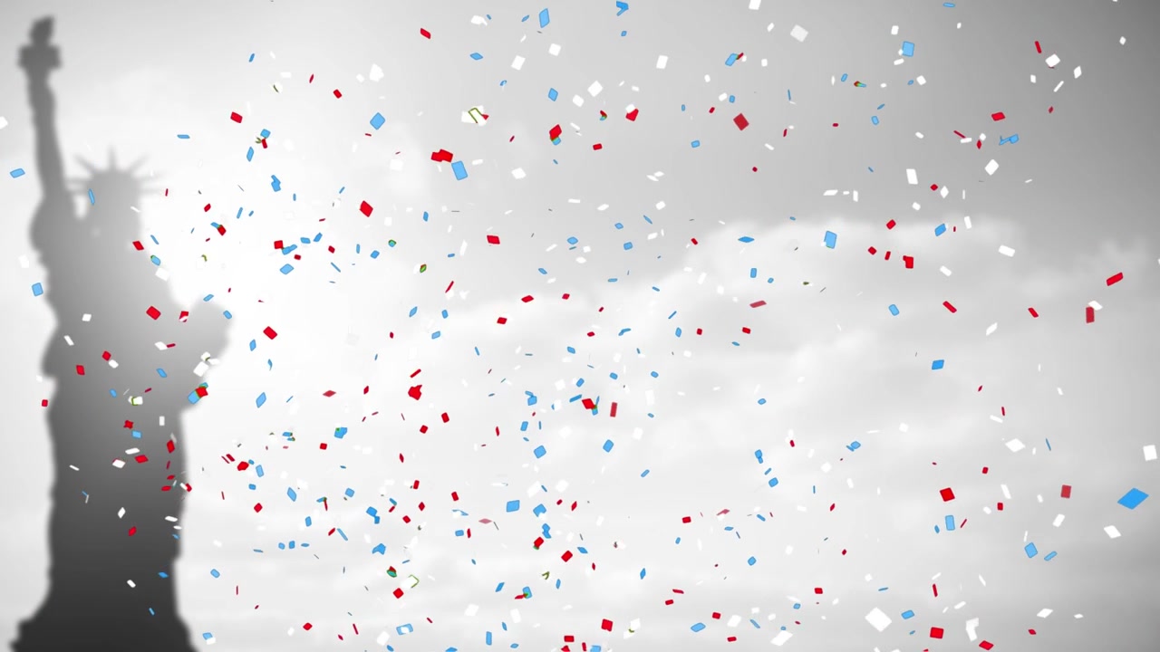 Confetti Falling Over Silhouette of Statue of Liberty