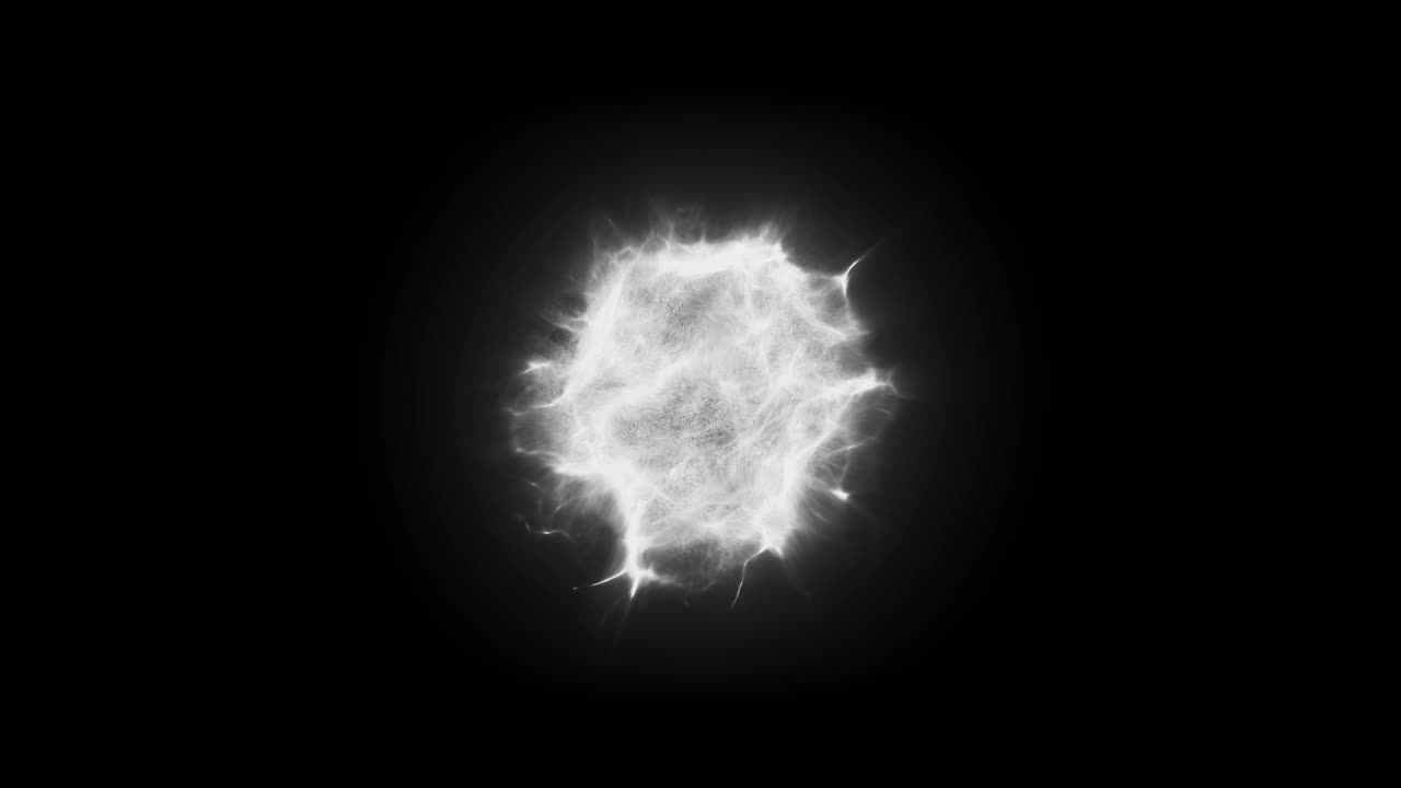Abstract white energy sphere or plasma ball pulsates and shifts with internal textures on a black background. Ideal for sci-fi power or mystical effects